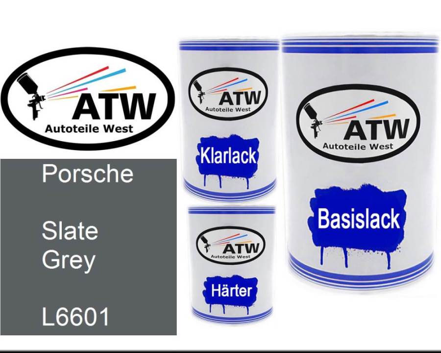 Porsche, Slate Grey, L6601: 500ml Lackdose + 500ml Klarlack + 250ml Härter - Set, von ATW Autoteile West.